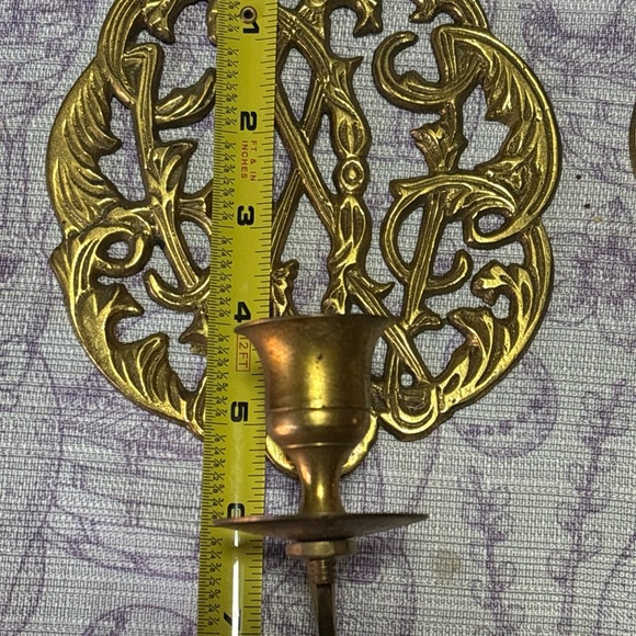 Chinoiserie Candle Sconce Pair two 2 solid brass medallion sconces wall décor - Picture 2 of 9
